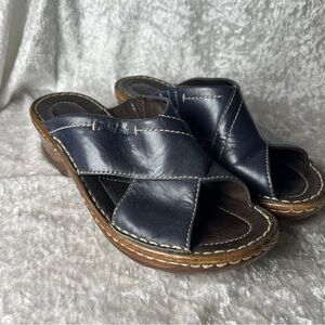 Women's Navy Leather Slide Sandals